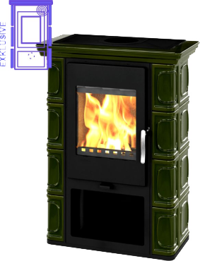 Krbová kamna Thorma kachlová THORMA Filakovo Borgholm Exclusive olivově zelená, kachlová krbová kamna