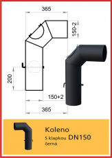 Kouřovod průměr  D150 THORMA Filakovo Koleno D150 Thorma s klapkou a čistícím otvorem černá